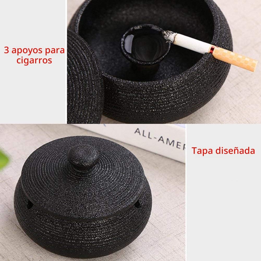 Lependor Cenicero de cerámica con tapas, a prueba de viento, para u...