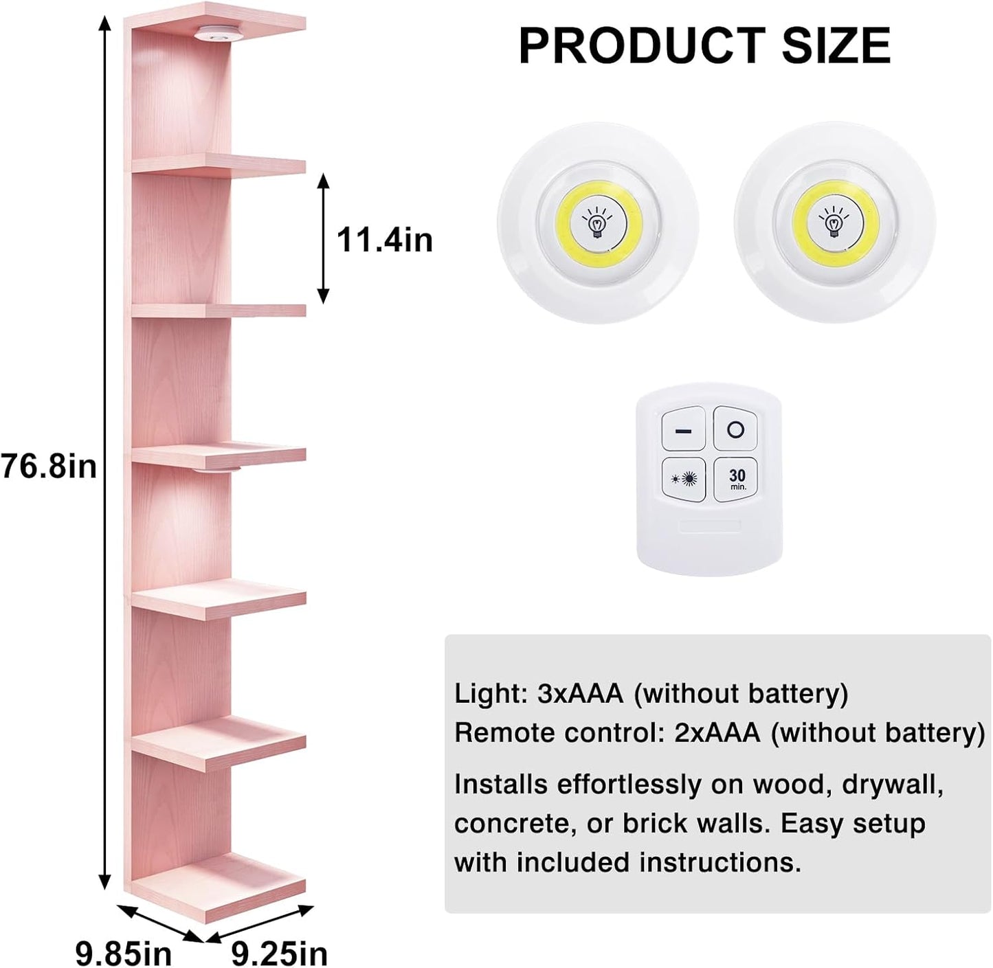 Fixwal Estantería de pared de 7 niveles con luces LED, estante de p...