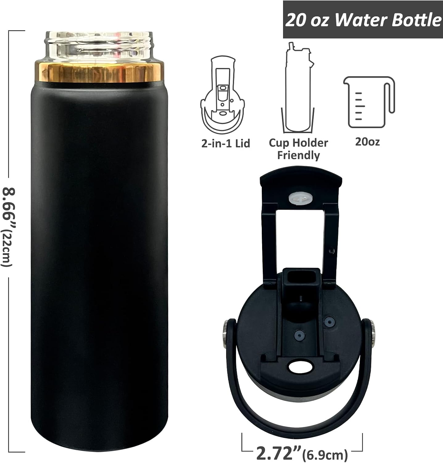 Metalya Botella de agua aislada de 20 onzas a granel con popotes 2...