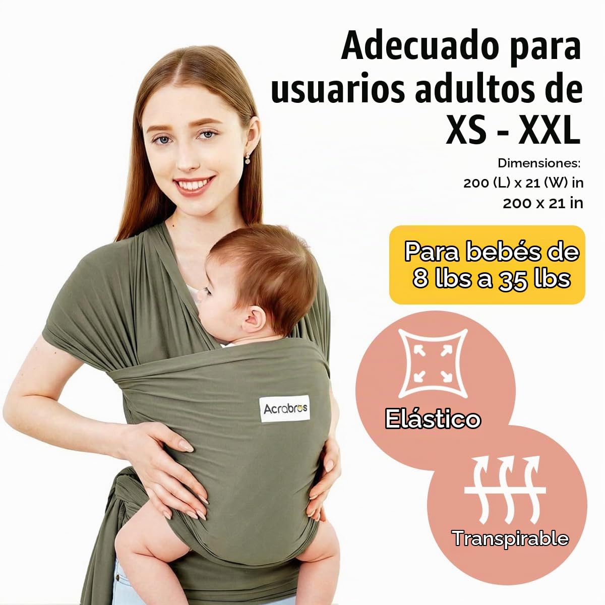 Acrabros Portabebés envoltura, Portabebés con manos libres, Liviano...