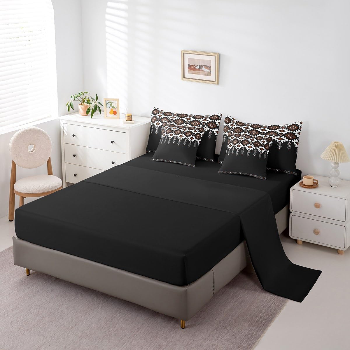 Feelyou - Juego de ropa de cama negro azteca del suroeste de 7 piez...
