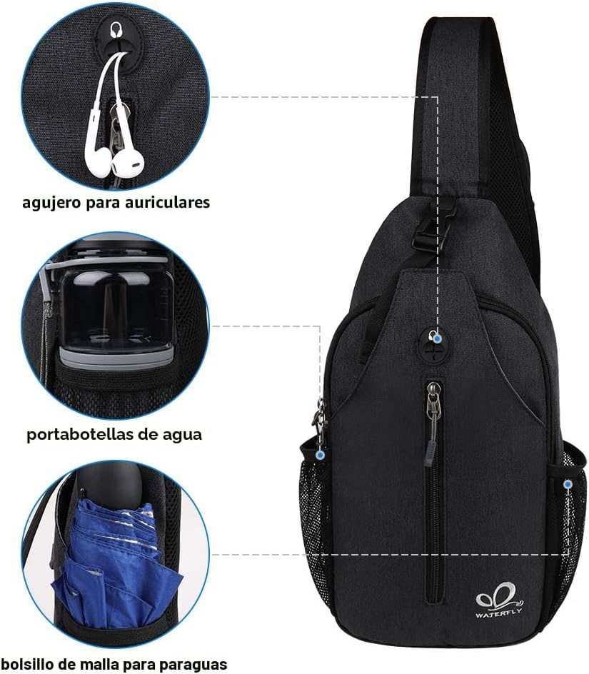 Waterfly - Mochila cruzada tipo bandolera para viajes y caminatas,...