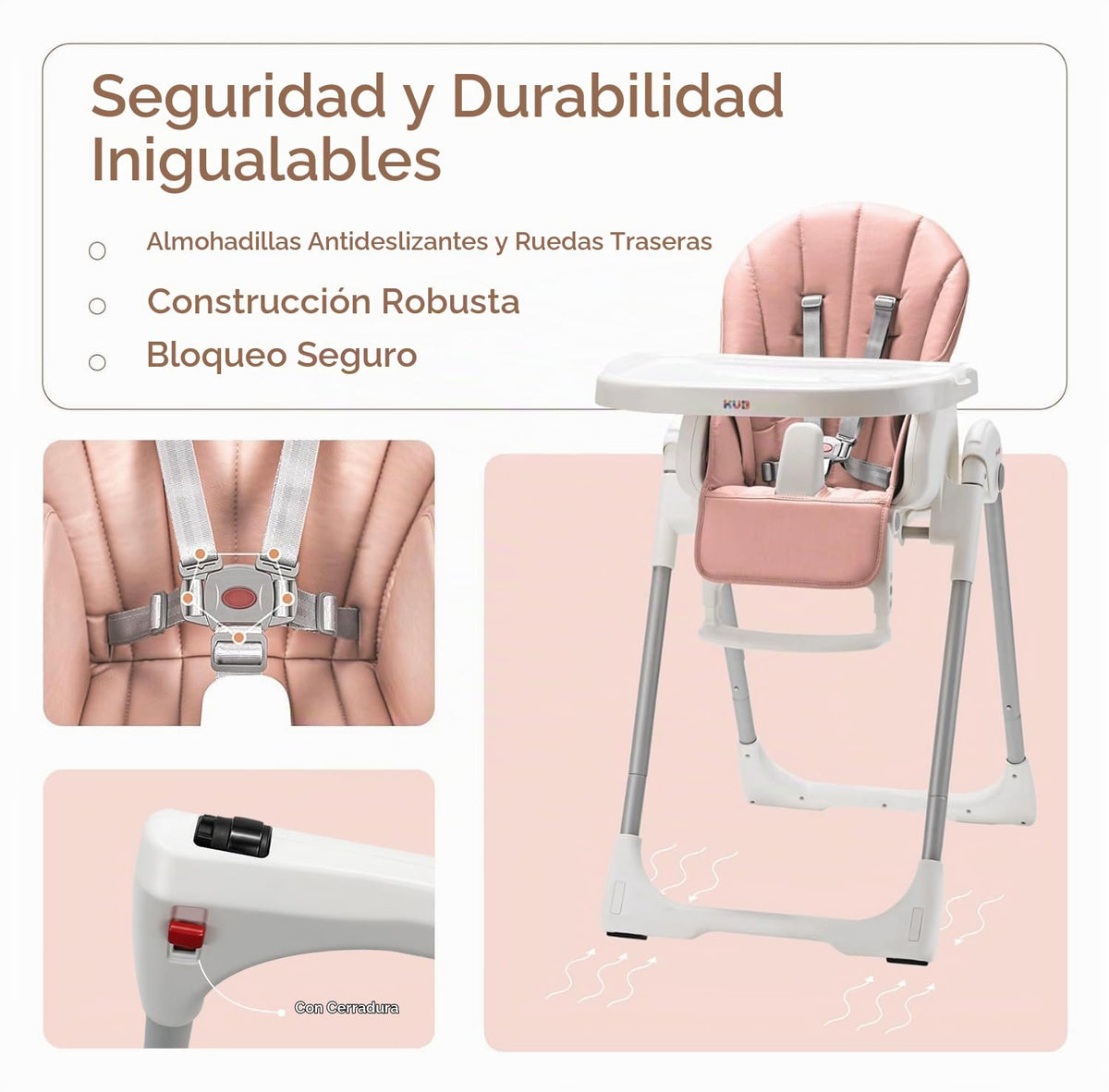 KUB Silla alta plegable 3 en 1 para bebé | 7 alturas y 4 reclinacio...