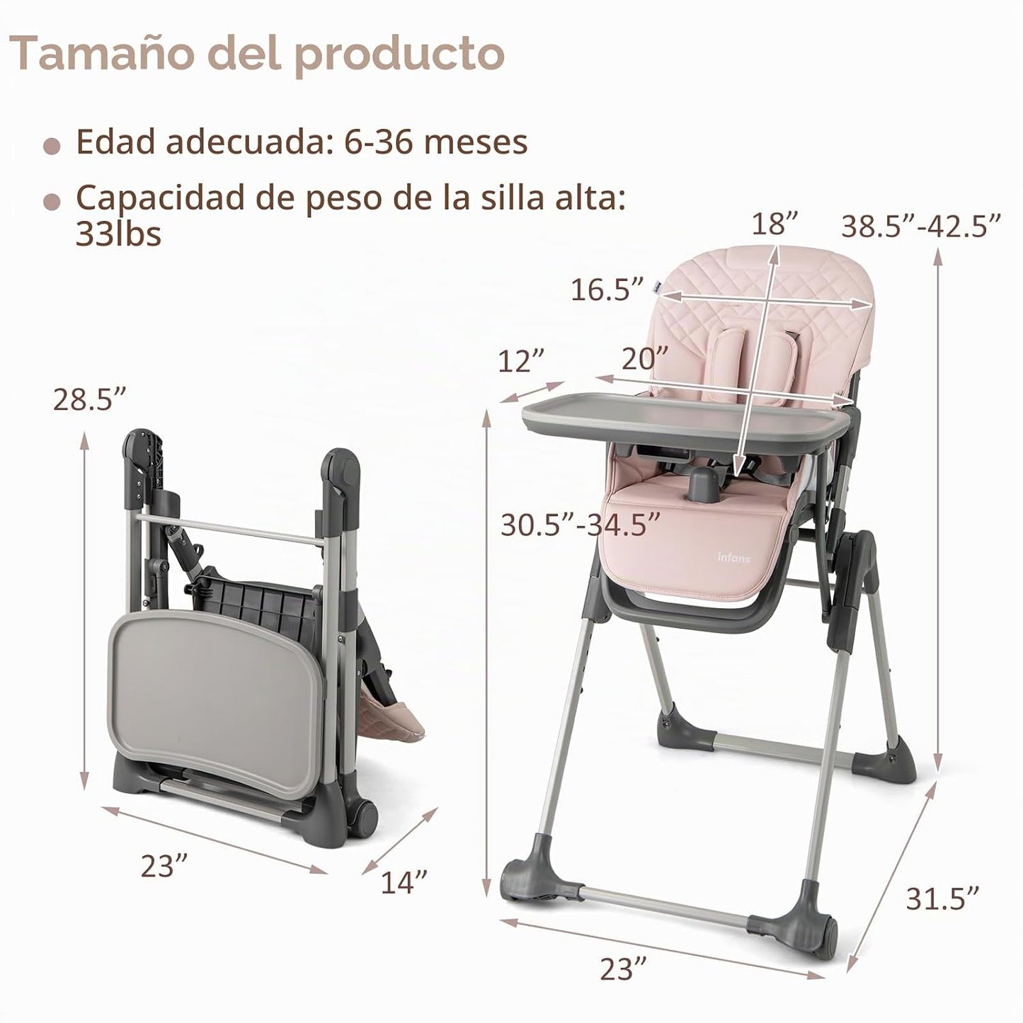 INFANS - Silla alta para bebé, silla alta convertible plegable port...