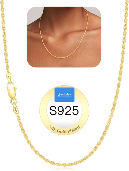 Jewlpire Cadena de cuerda de 0.079 in de plata de ley 925 para muje...