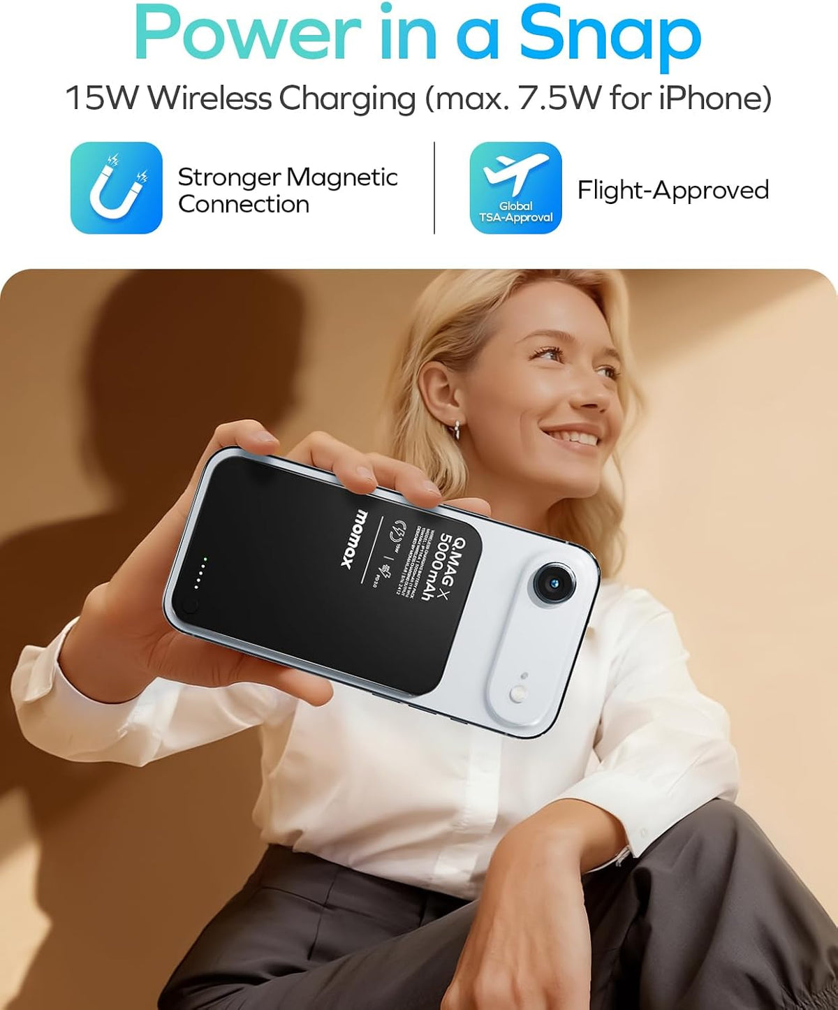 MOMAX Banco de energía inalámbrico magnético de 5000 mAh, cargador...