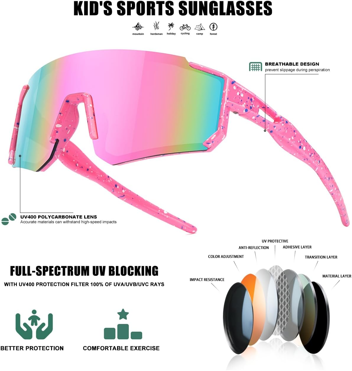 SEKKAF Gafas de sol para niños, gafas de sol de béisbol para niños...