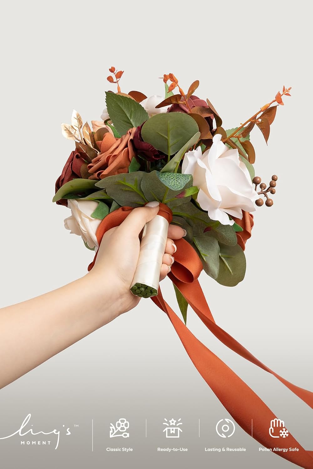 Ling's Moment - Ramo de flores artificiales para novia, ceremon...