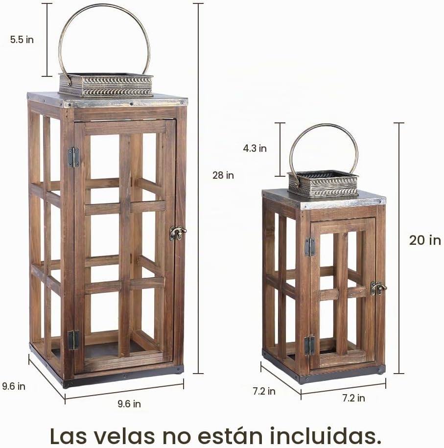 DECORKEY Juego de 2 faroles de metal de madera grandes de granja, 2...