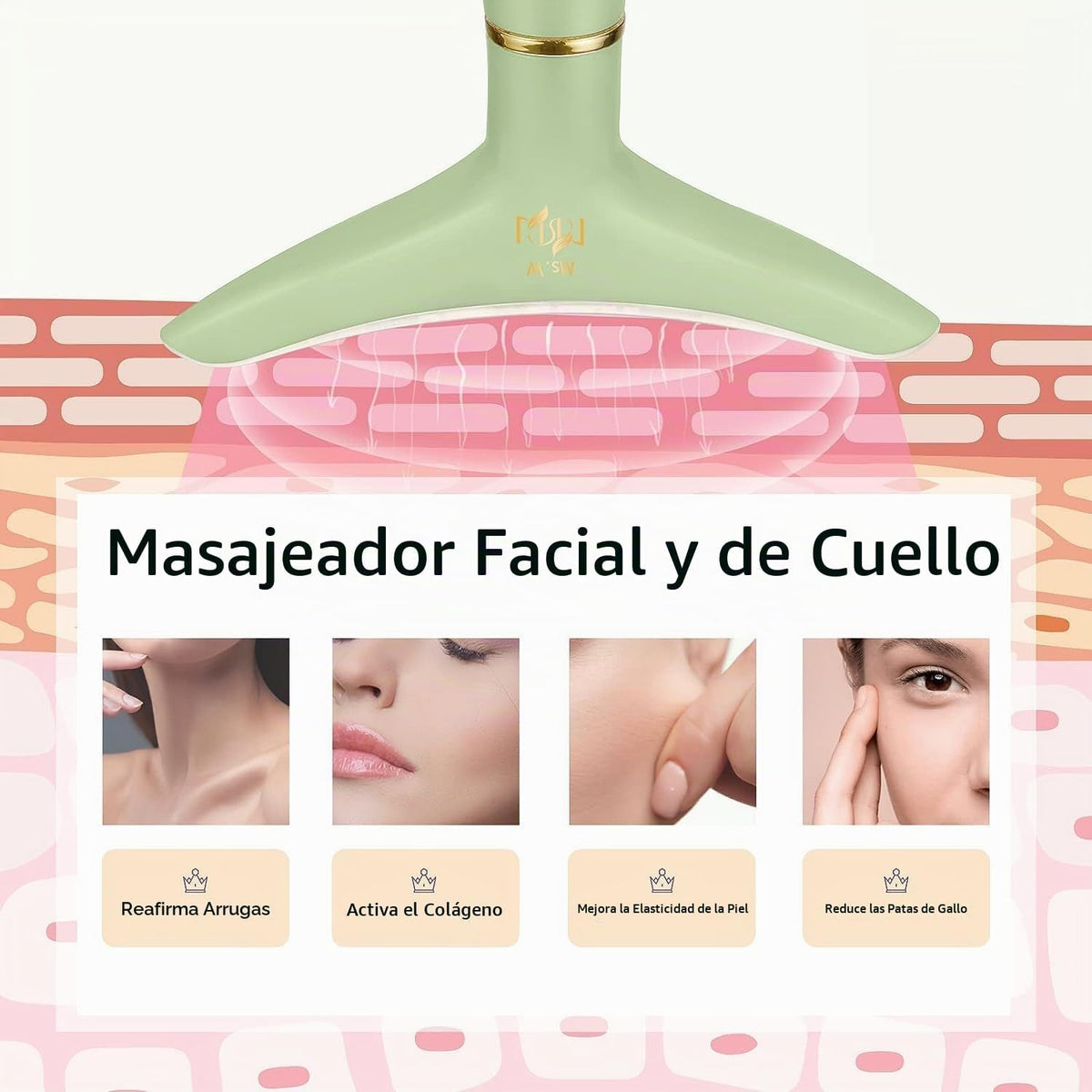 Ms.W Masajeador facial de luz roja, herramientas para el cuidado de...