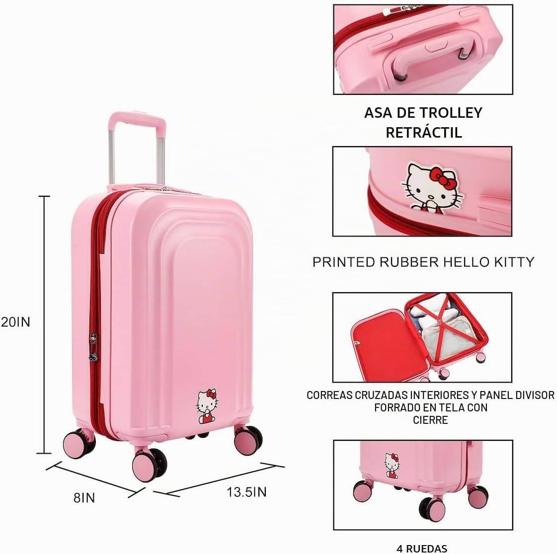 Bioworld Hello Kitty - Maleta moldeada rígida de 22 pulgadas