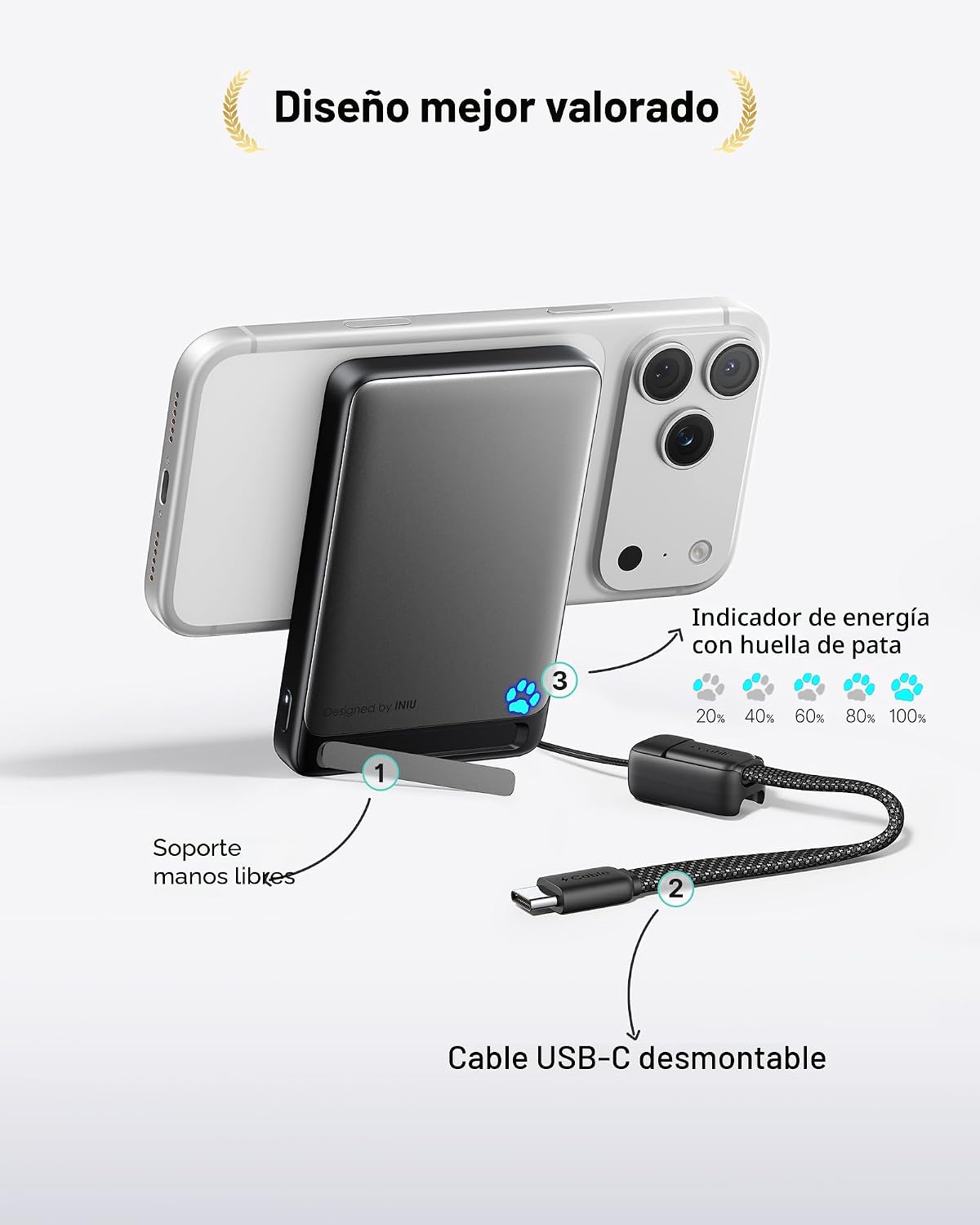 INIU Cargador portátil MagSafe, certificado Qi2, banco de energía m...