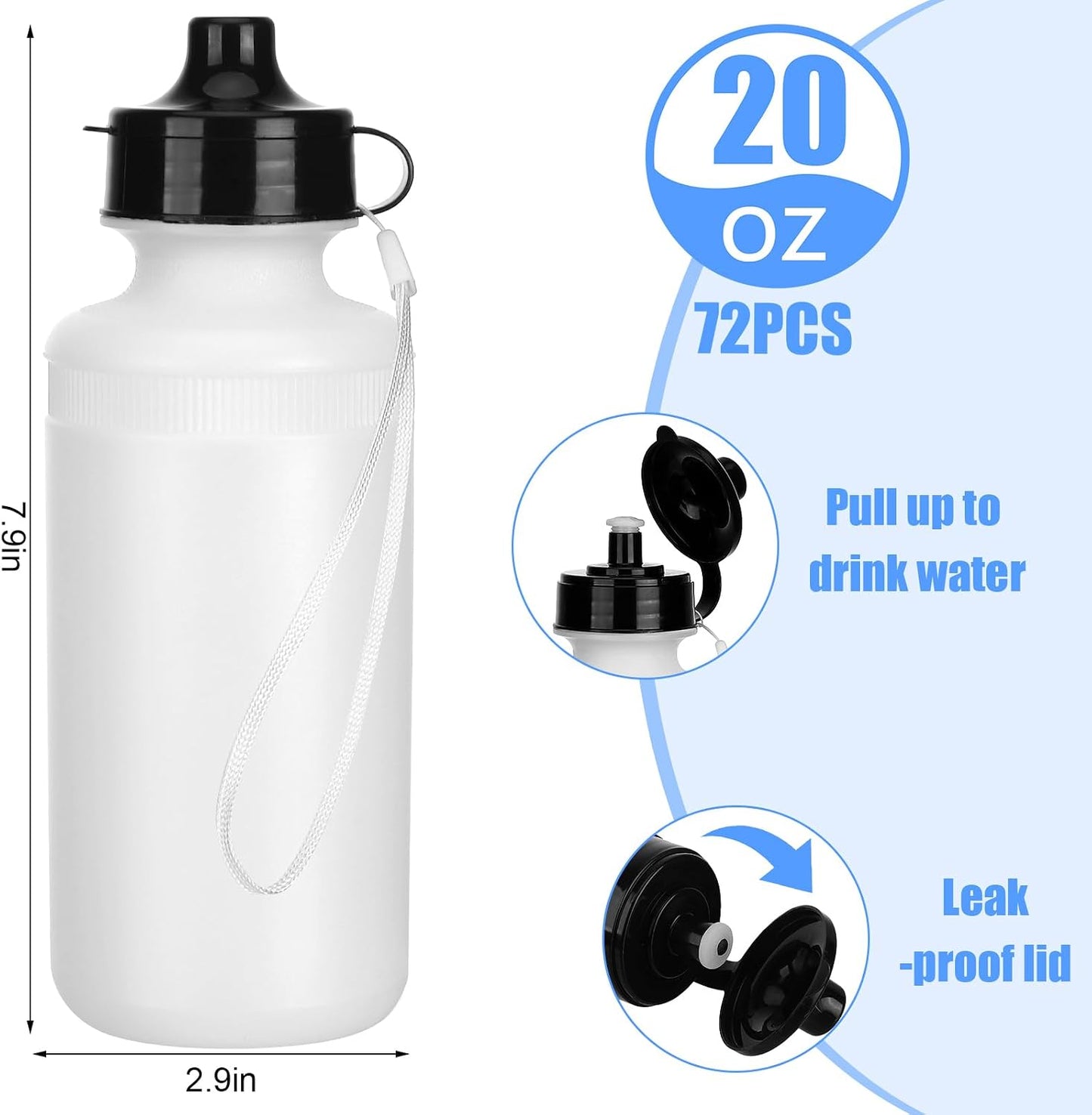 Ziliny 72 botellas de agua deportivas a granel de 20 onzas, botella...