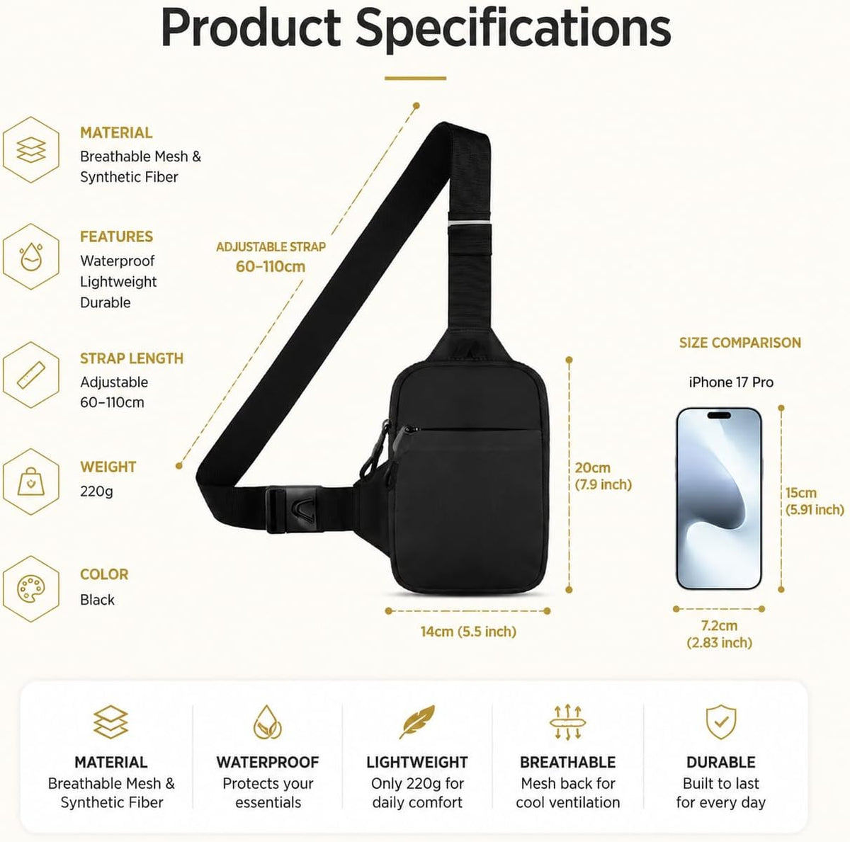 Simptech Mini bolsa cruzada \u2013 Riñonera de doble bolsillo resis...