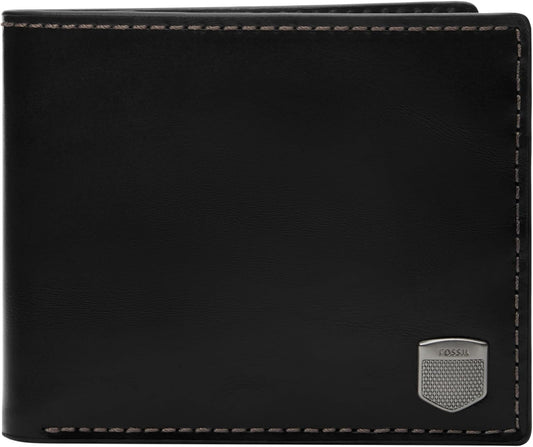 Fossil - Cartera de cuero plegable para hombre Hayes con ventana ab...