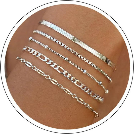 Pulseras de oro simples y delicadas para mujer, juego de pulseras d...