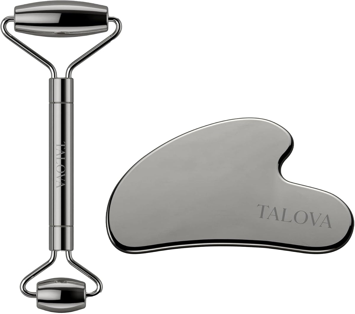 TALOVA - Gua Sha de acero inoxidable de grado 304 y rodillo facial...
