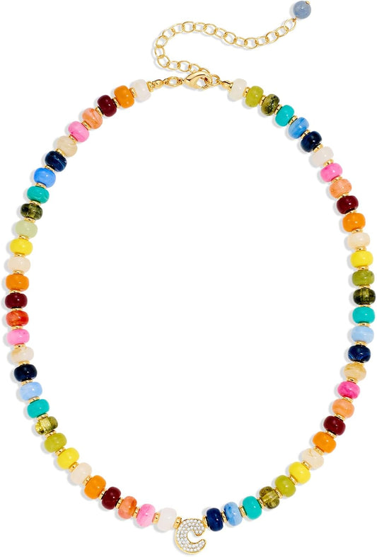 TENTMENTISE Collar con inicial de cuentas coloridas para mujer, col...