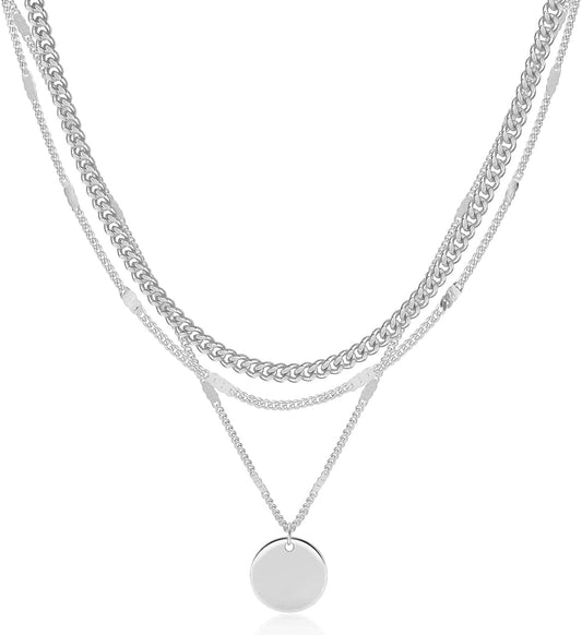 Cuzmly - Collares en capas de plata para mujer, conjunto de collare...