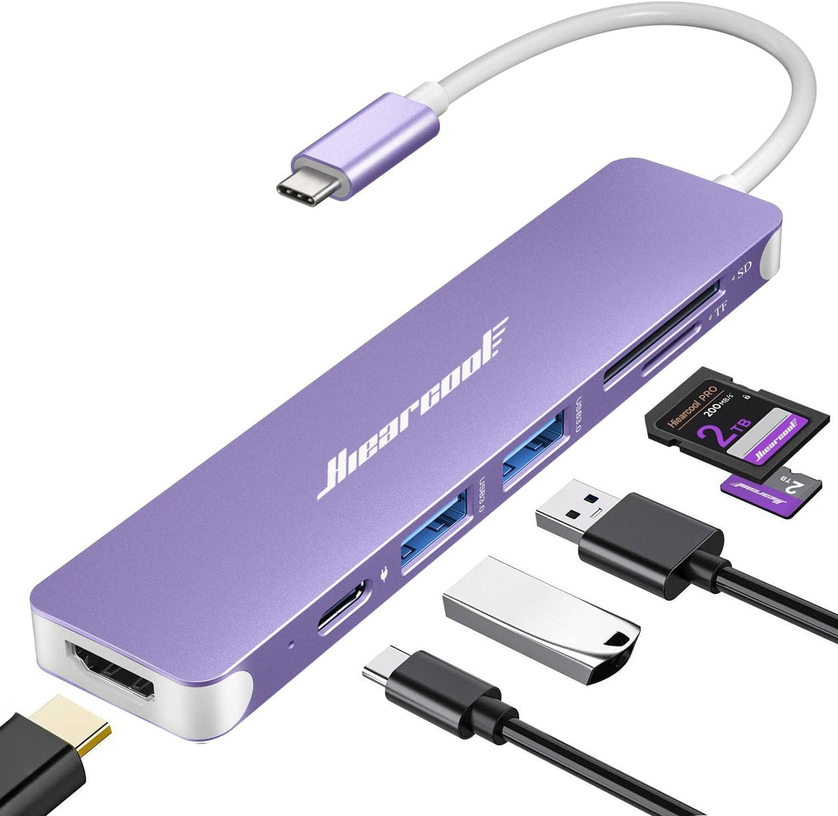 Hiearcool - Hub USB C 7 en 1, compatible con MacBook, color morado...