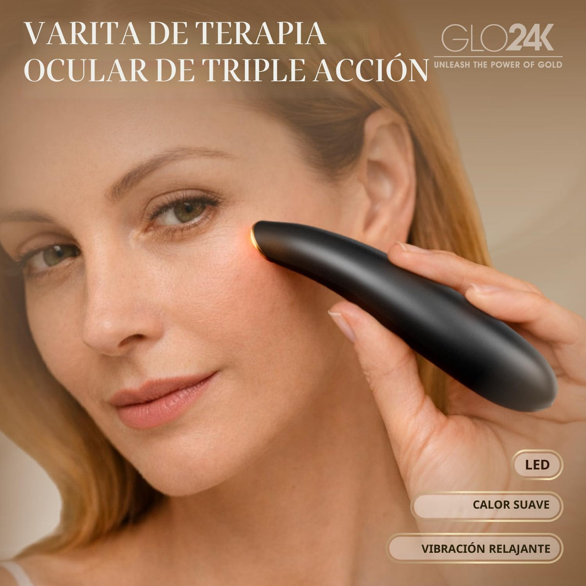 Varita masajeadora de ojos calentada GLO24K con vibración para el c...