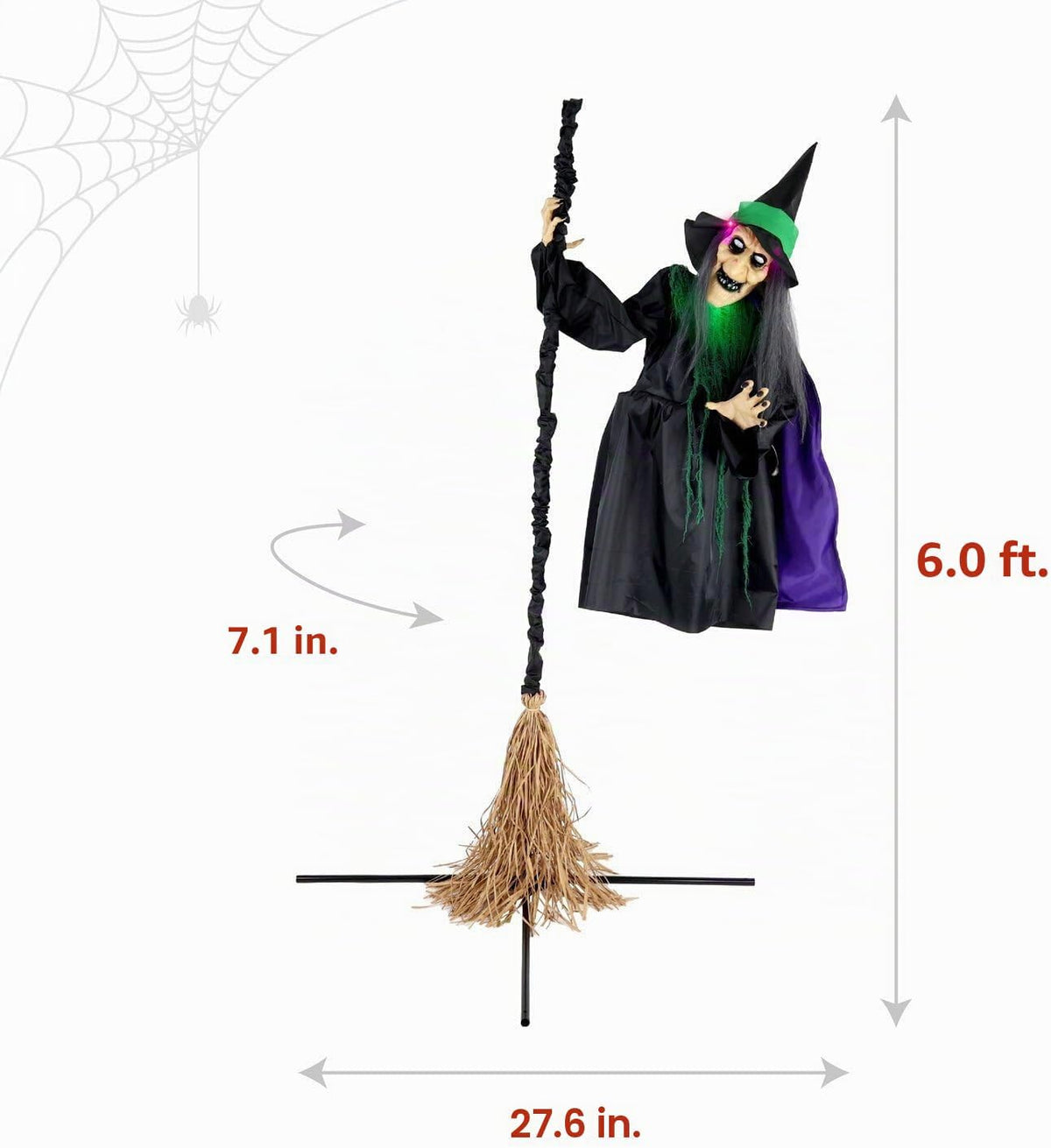 Haunted Hill Farm Animatronic de bruja voladora montada de 6 pies c...