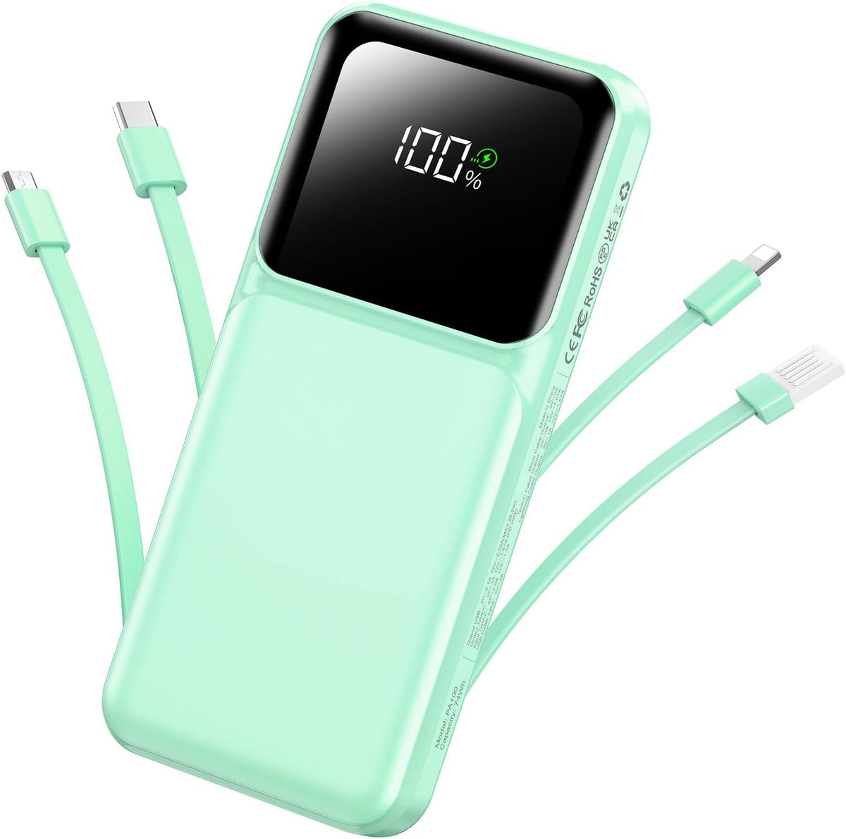 RONEGN Cargador portátil con cable integrado, 20000 mAh, cargador d...