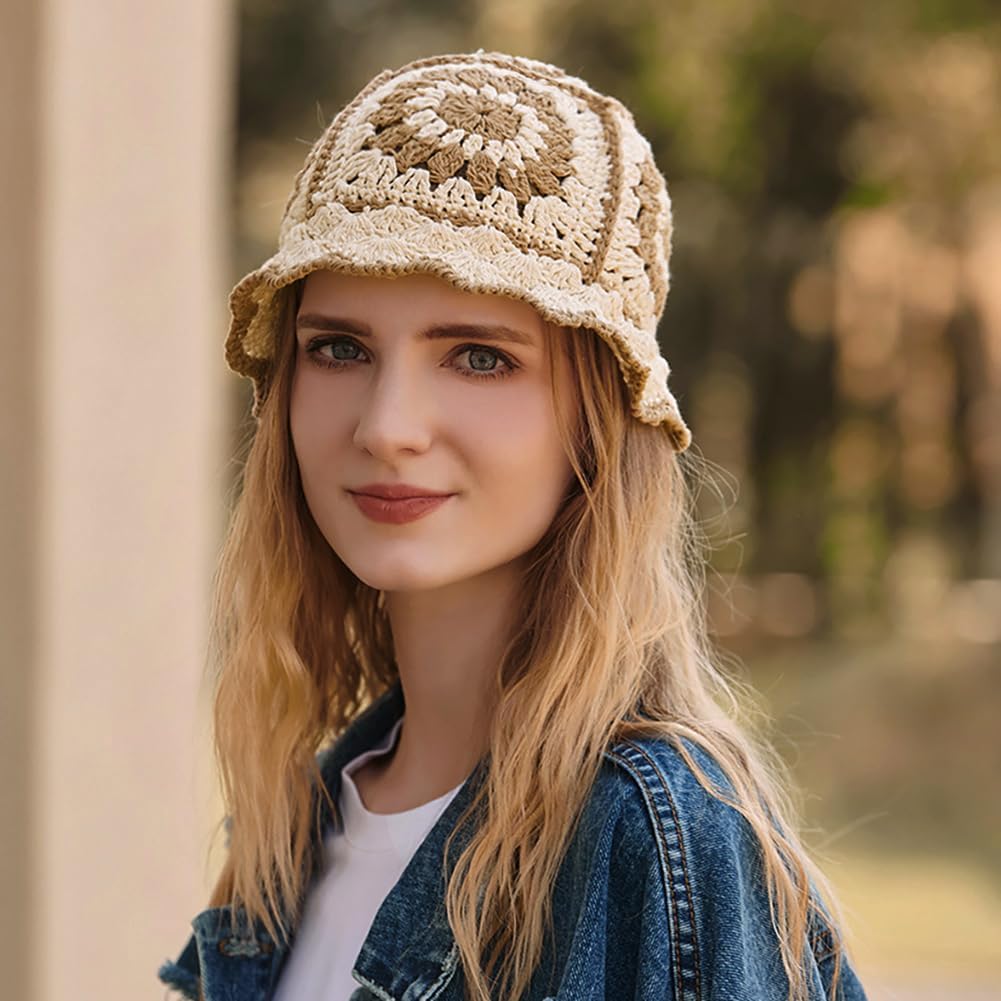 XYIYI Sombrero de Cubo de Ganchillo Tejido para Mujer Hecho a Mano...