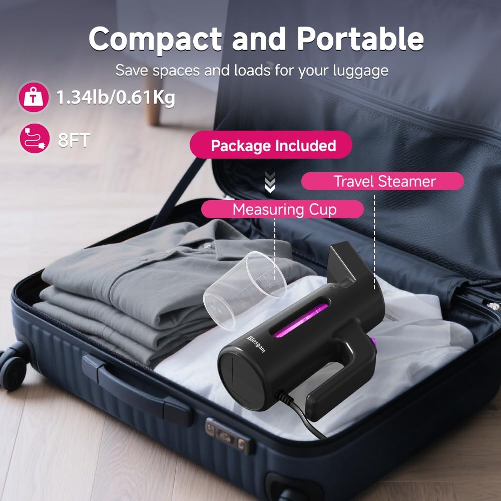 Blesgam Vaporizador de viaje para ropa, vapor de doble fila, vapor...