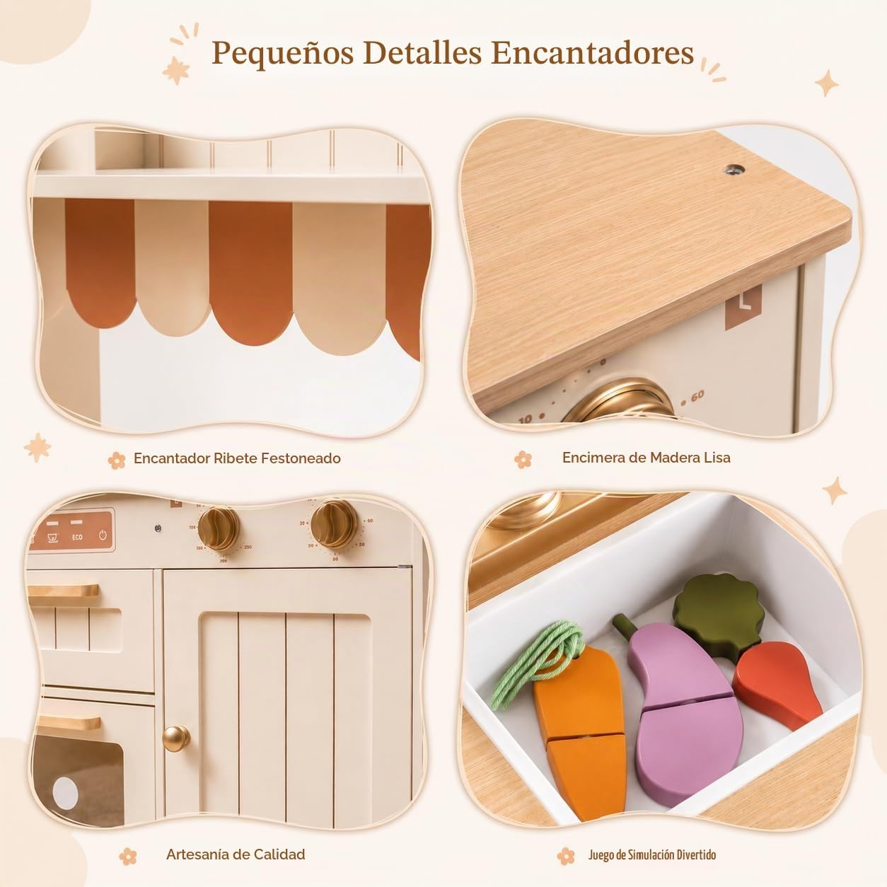 ROBUD Cocina de Juguete, Juego de Cocina de Madera para Niños con D...