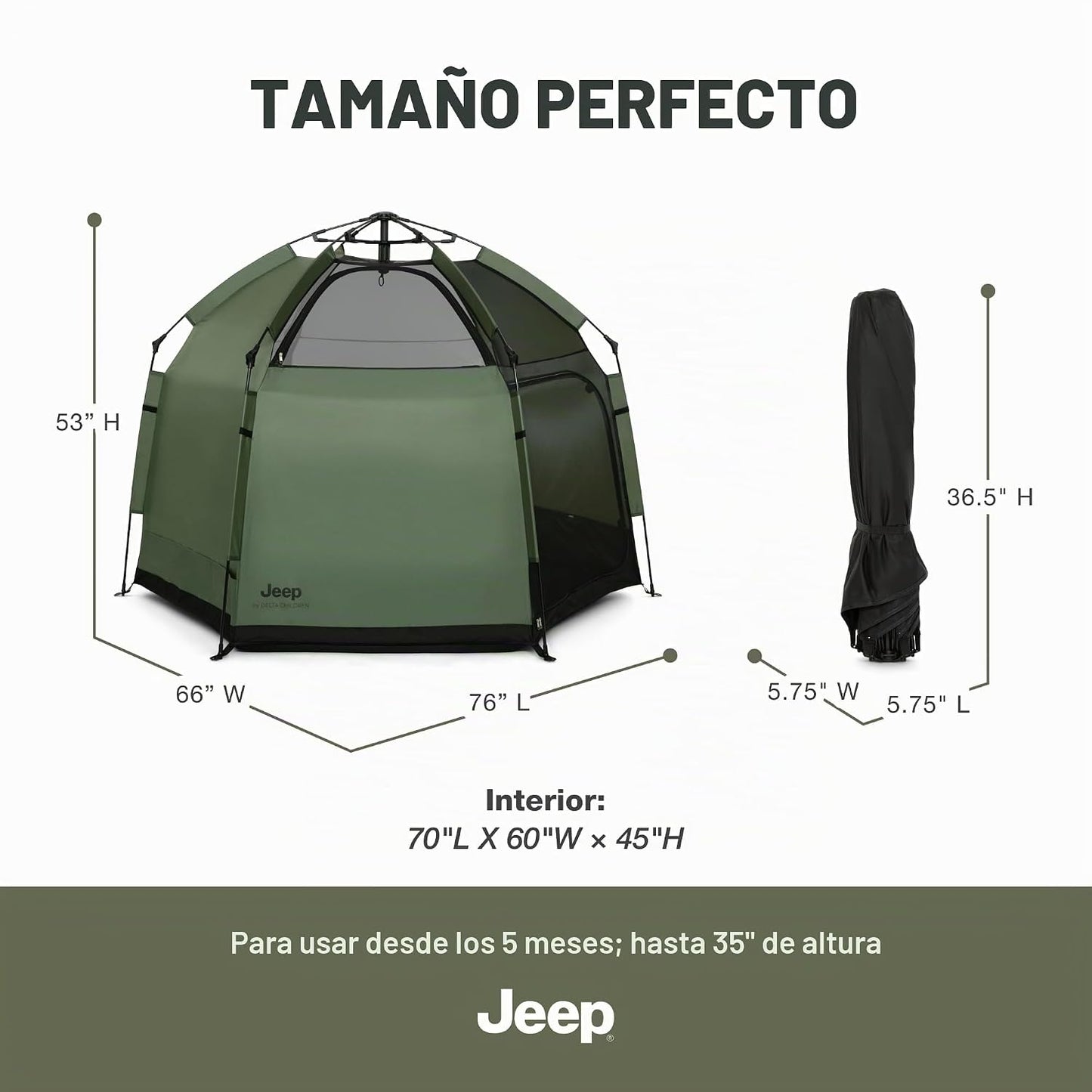 Jeep Hex-Lite Travel Pop-Up Play Yard de Delta Children, verde oliva