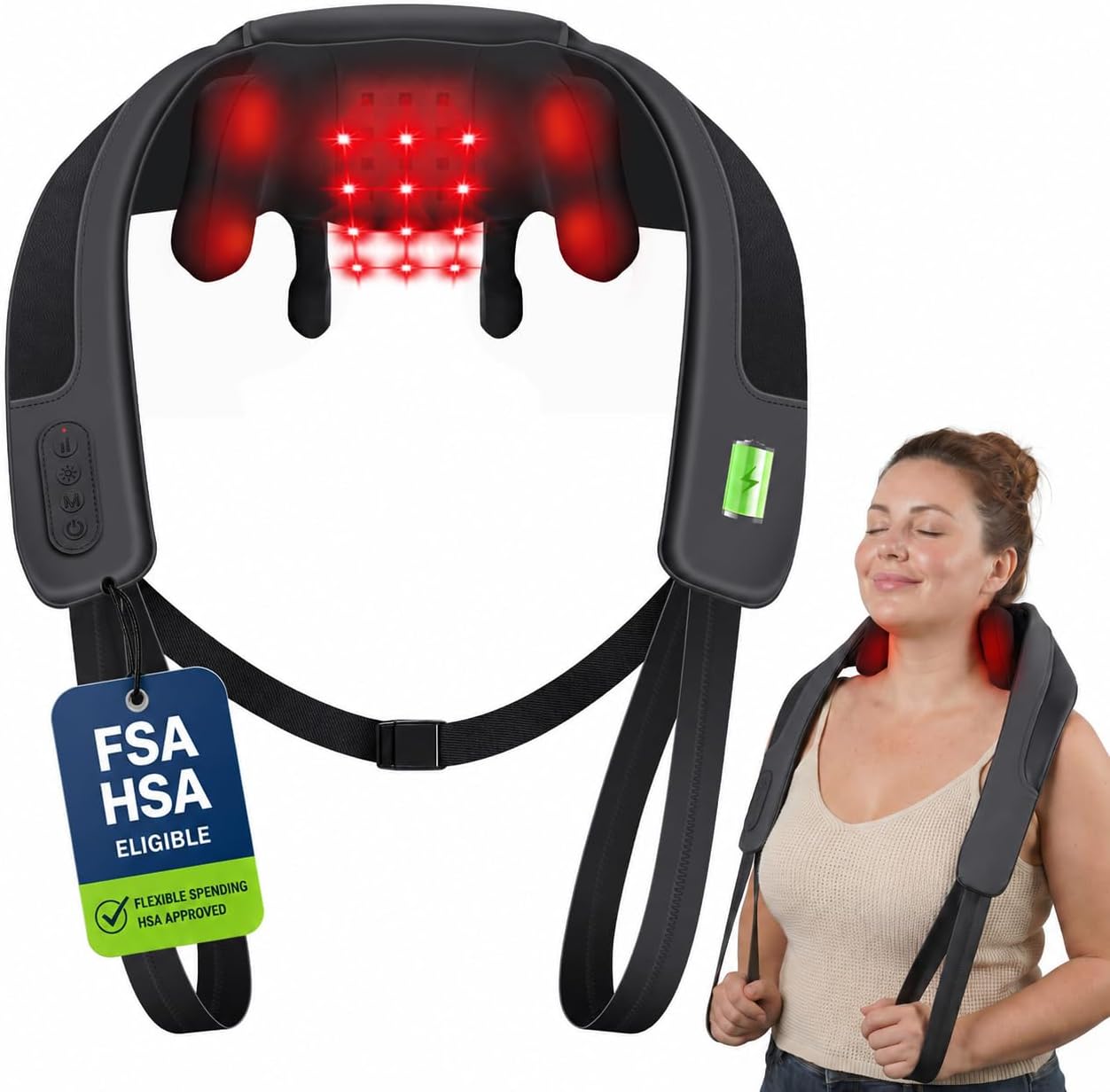 CooCoCo Masajeador de cuello de luz roja con calor, masajeador de c...