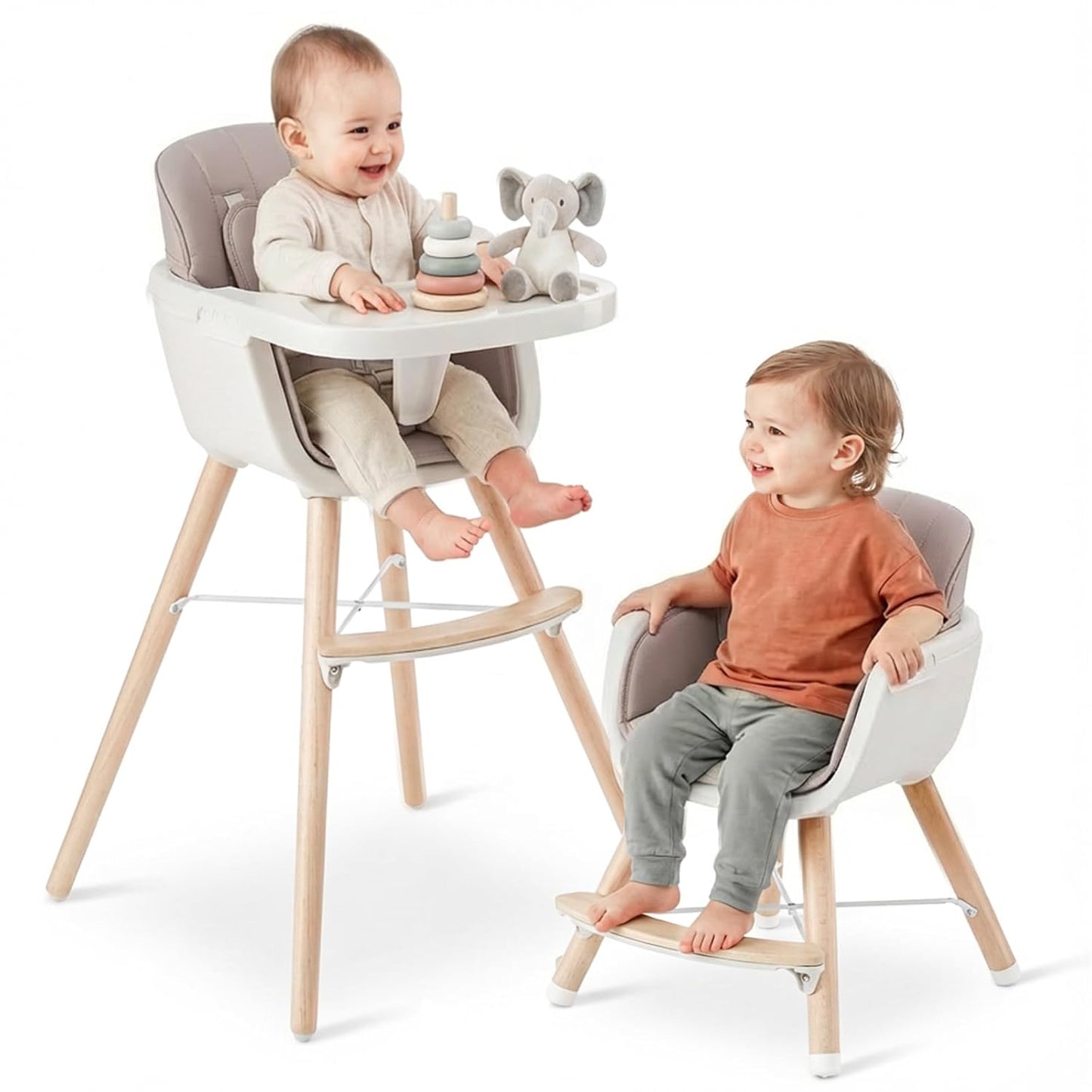Mallify Silla alta de madera 3 en 1, sillas altas convertibles para...