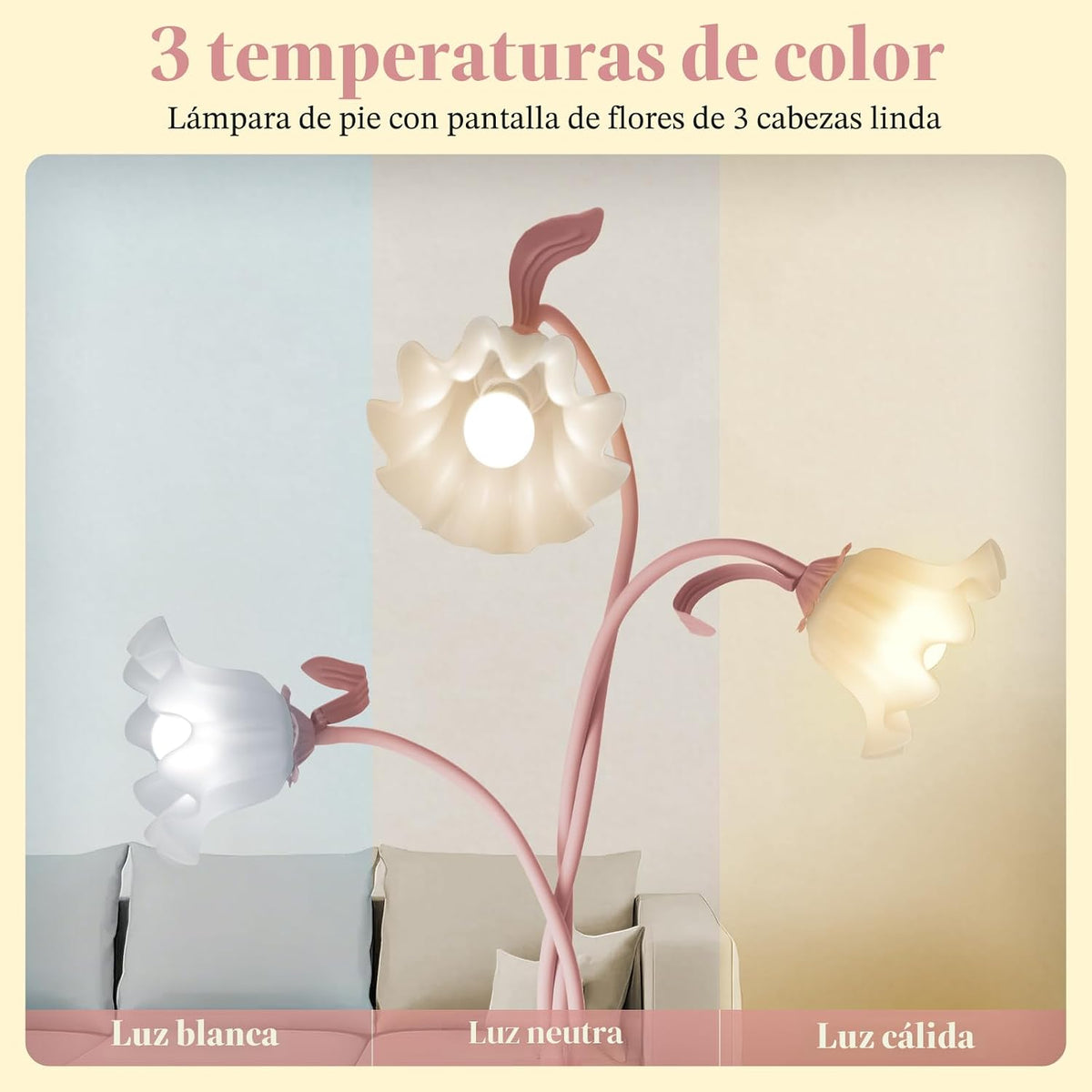 Lámpara de Pie con Flores para Dormitorio, Linda Lámpara de Pie de...