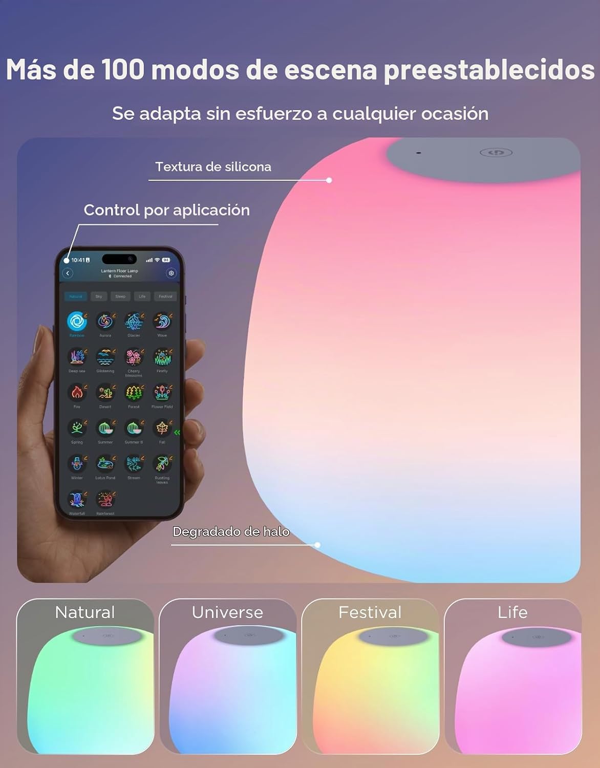 Govee Lámpara de pie tipo farol, halo degradado RGBIC lámpara de es...