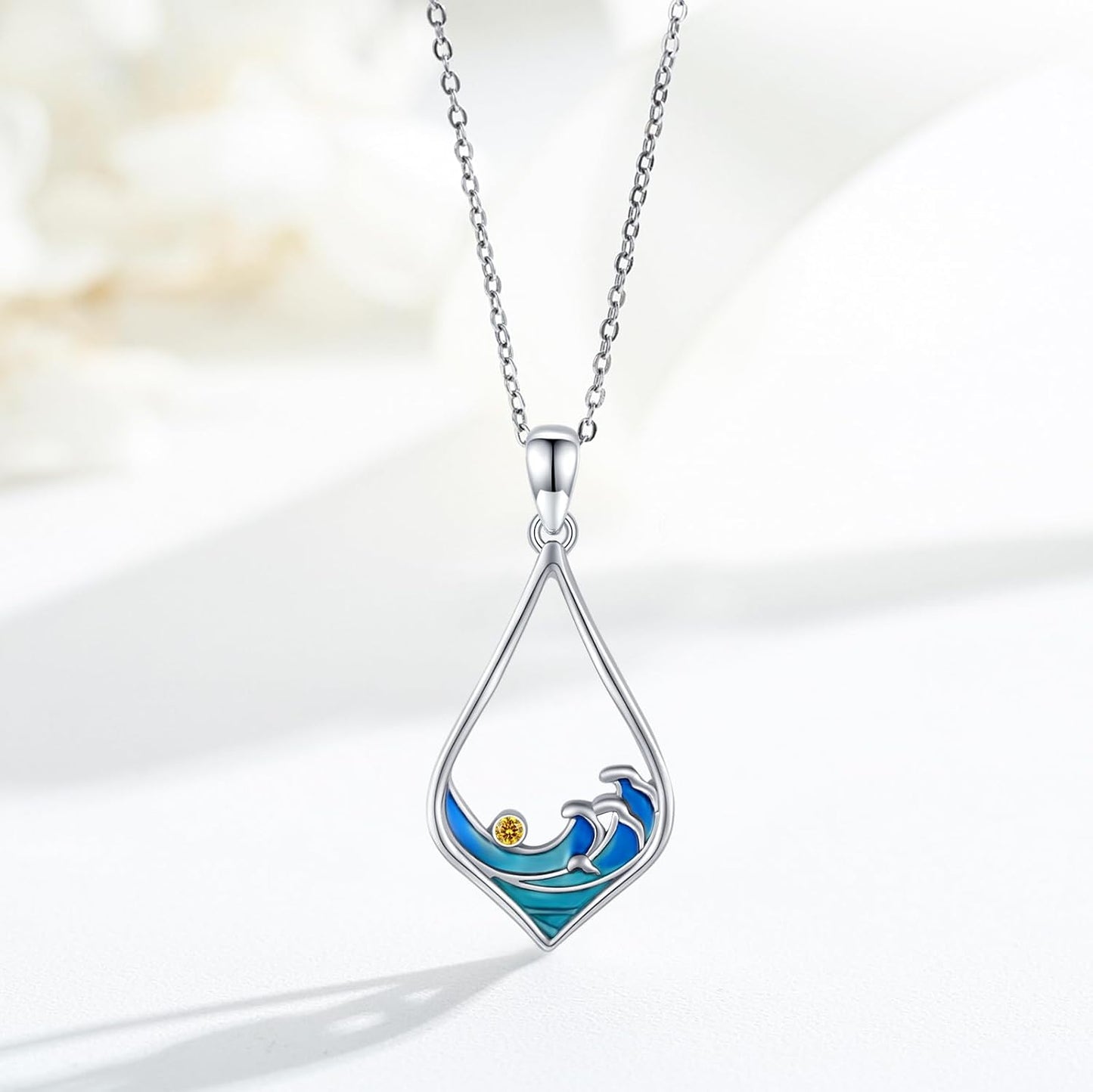 Twoowl Collar con dije de playa de plata de ley 925 con diseño de o...