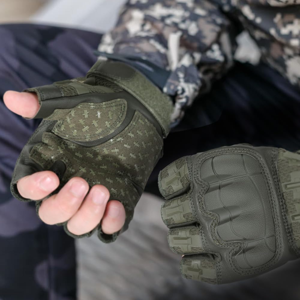 WTACTFUL Guantes tácticos sin dedos para hombres y mujeres, palma r...