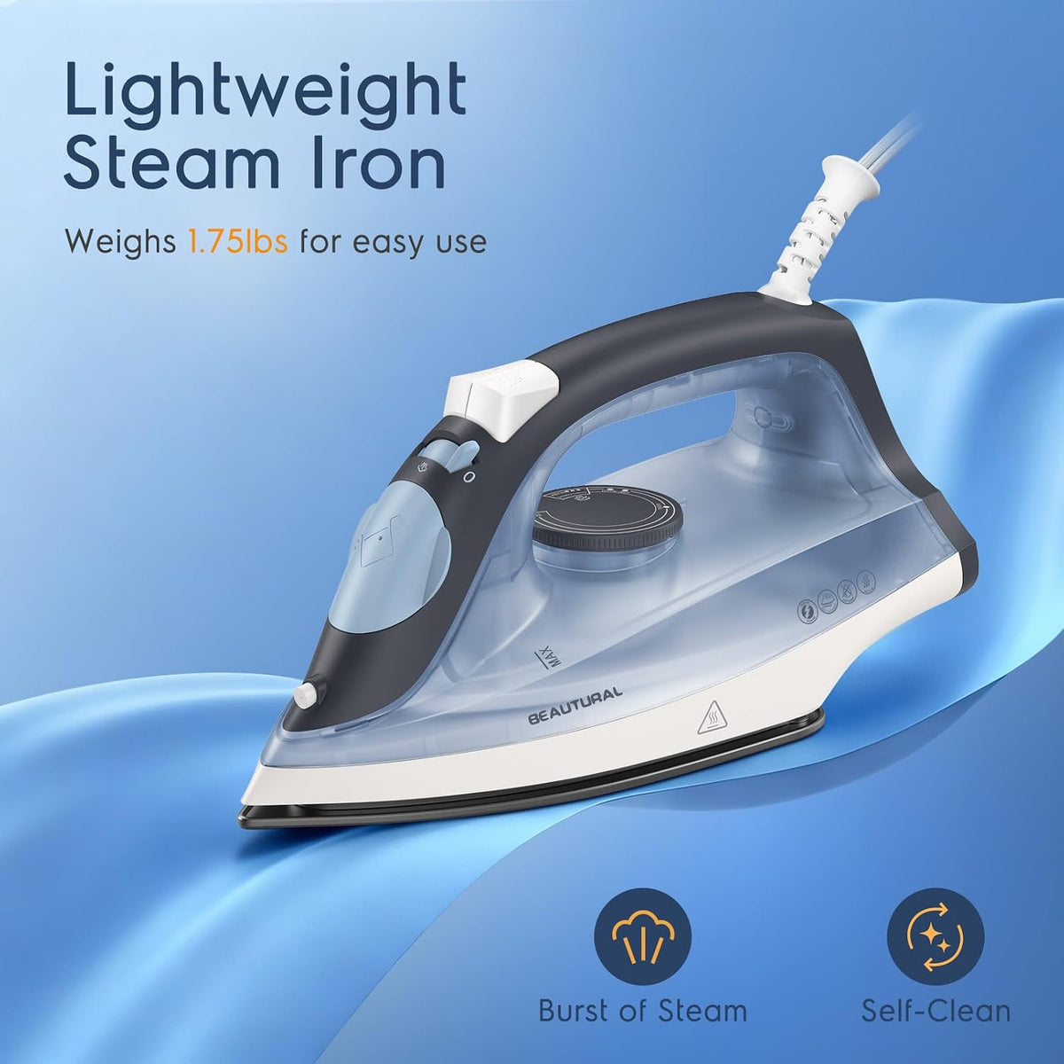 BEAUTURAL Plancha de vapor compacta para ropa con suela antiadheren...