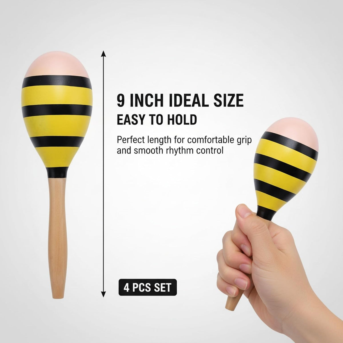 4 piezas Maracas, instrumento de maraca de madera de 9 pulgadas