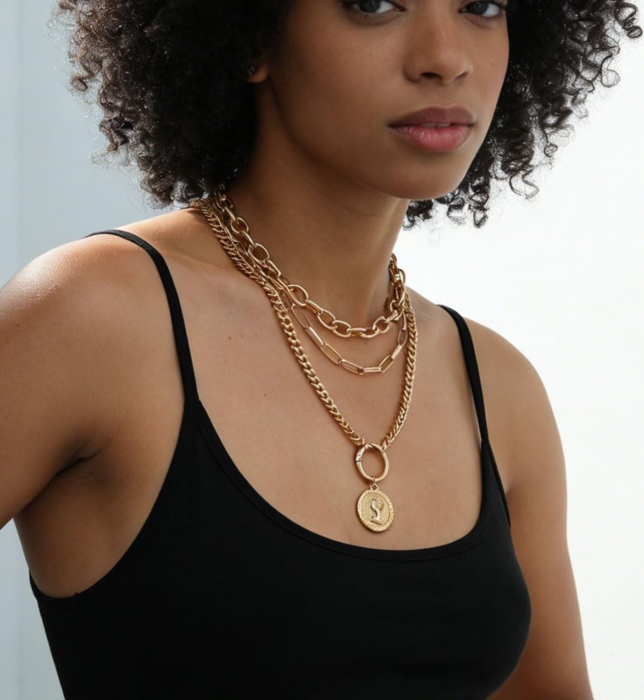 iF YOU Collares vintage con capas de oro para mujer, a la moda, con...