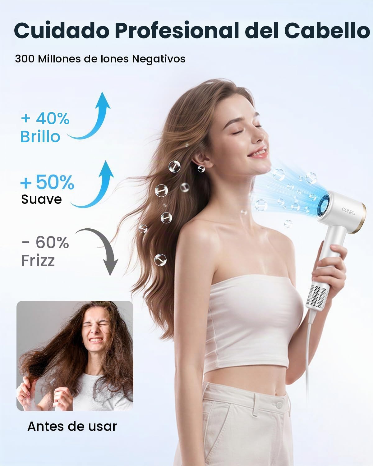 CONFU - Secador de pelo con difusor para cabello rizado, secador ió...