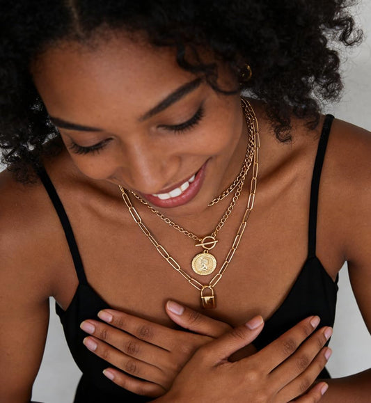 iF YOU Collares vintage con capas de oro para mujer, a la moda, con...