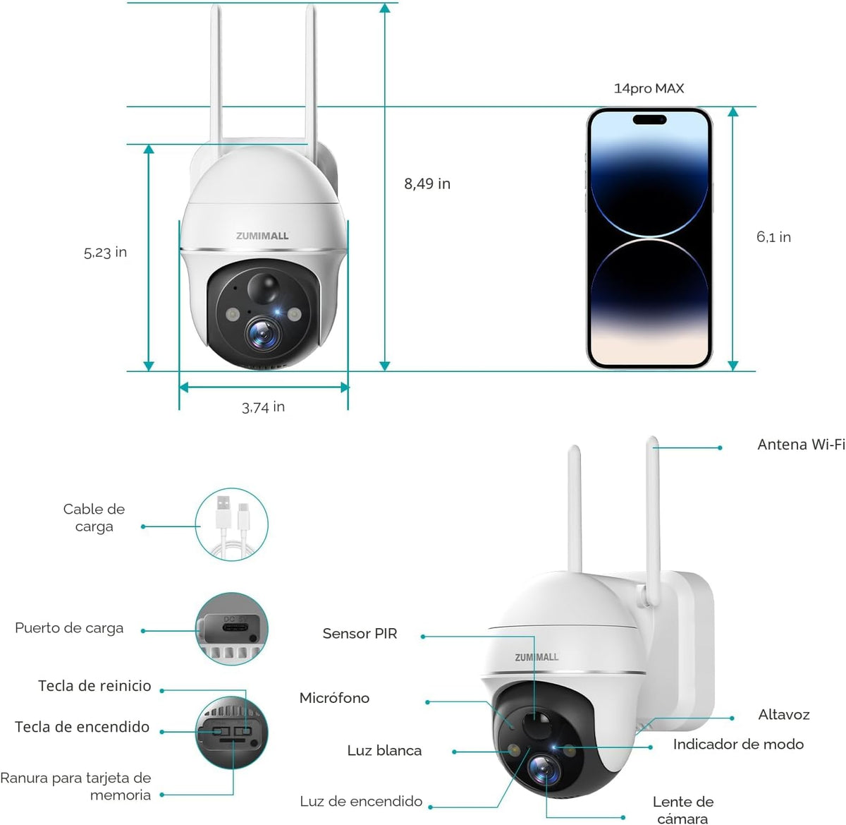 ZUMIMALL Cámaras de seguridad inalámbricas para exteriores, paquete...