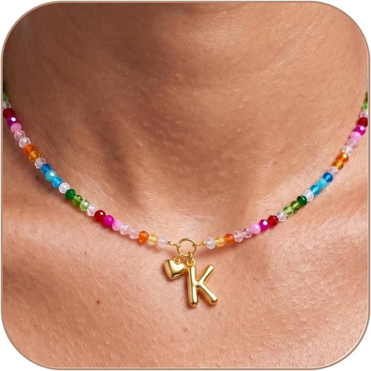LOVEZORA Collar con inicial para mujer, collares de cuentas de colo...