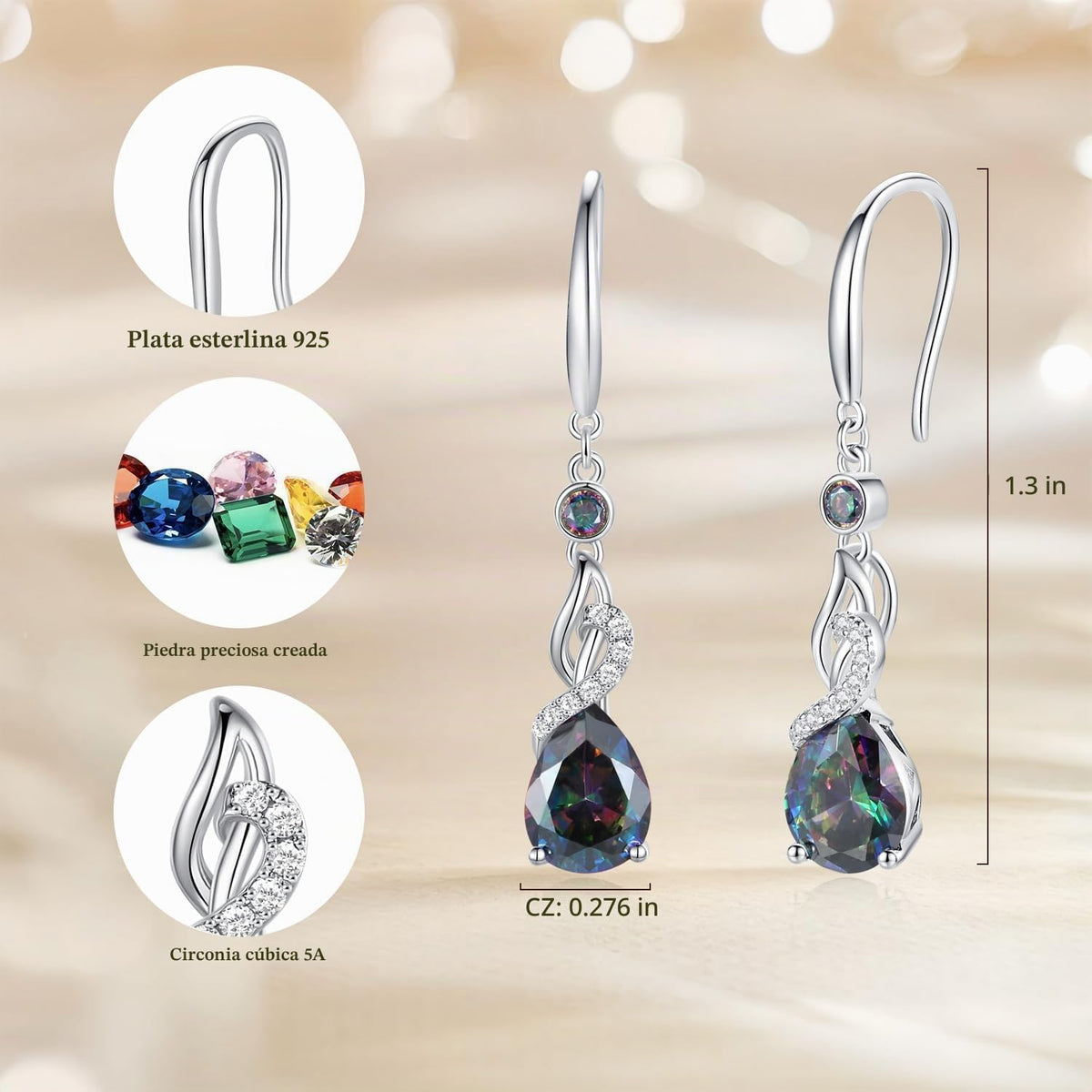 FANCIME Pendientes colgantes con piedra natal de pera para mujer de...
