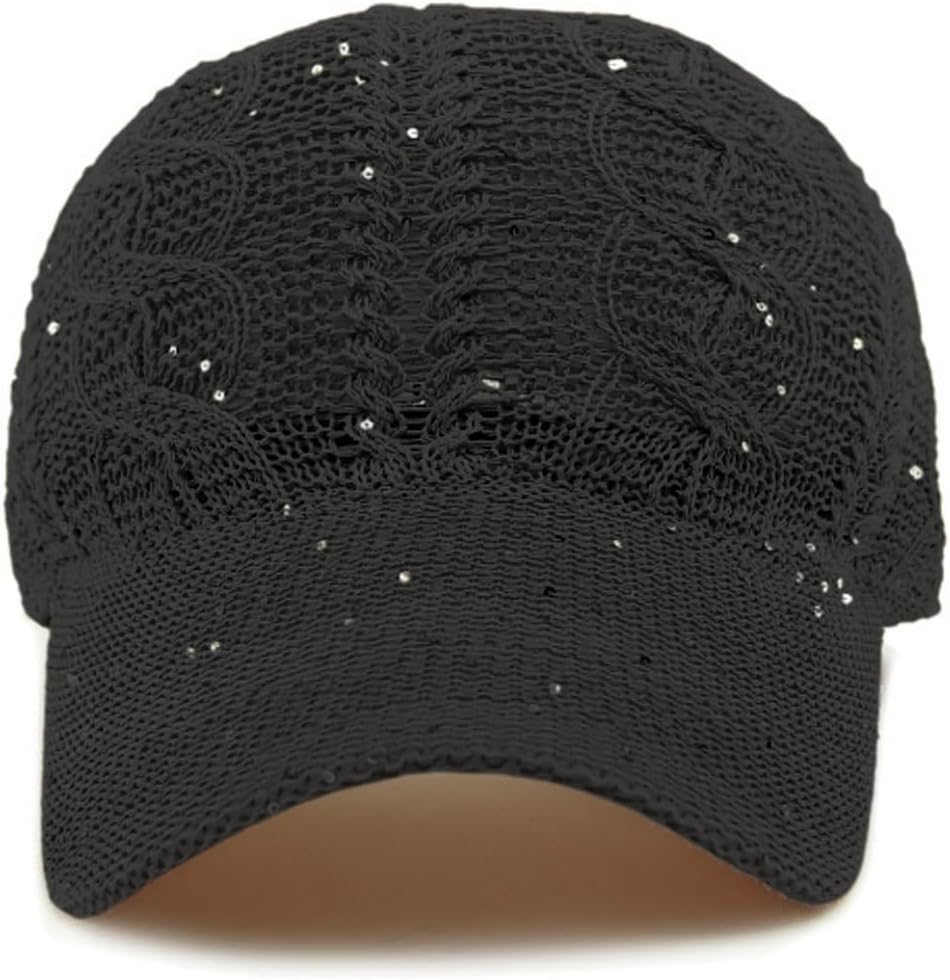 Gorra de béisbol de malla con purpurina para mujer, transpirable, a...