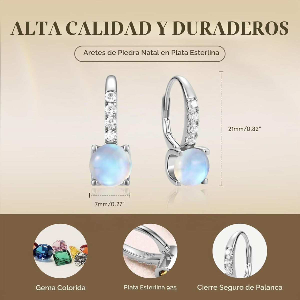 FANCIME Pendientes colgantes con piedra natal para mujer de plata d...