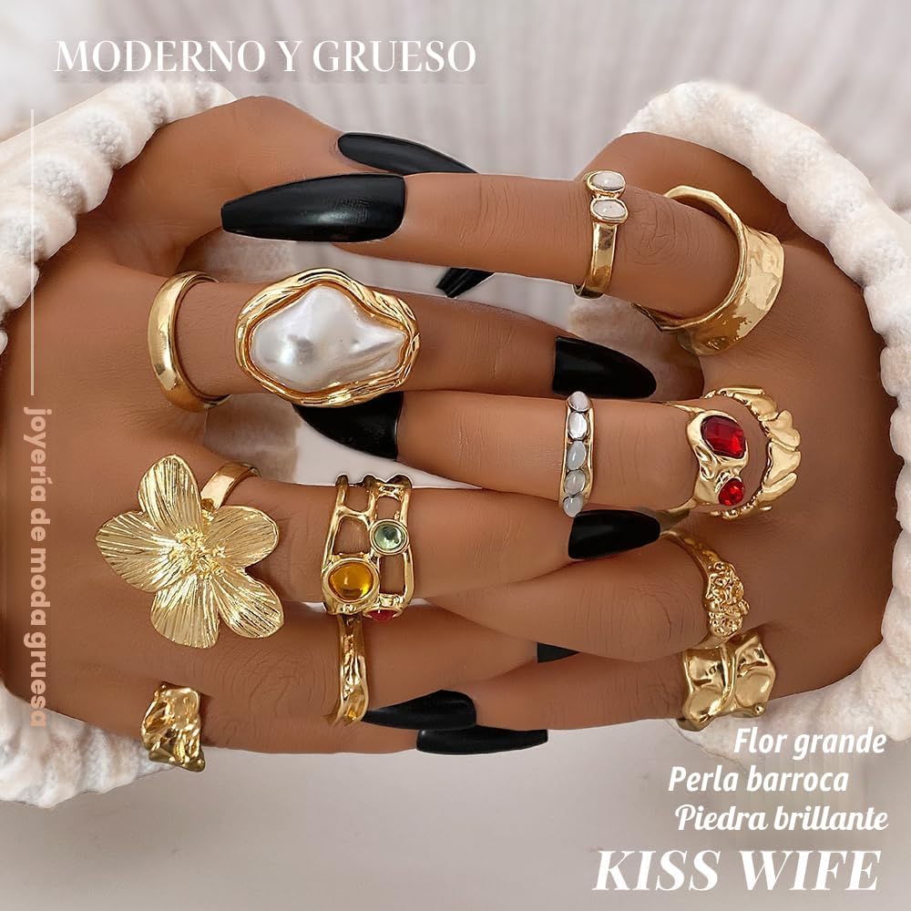 KISS WIFE Anillos apilables de oro para mujer, delicado juego de an...