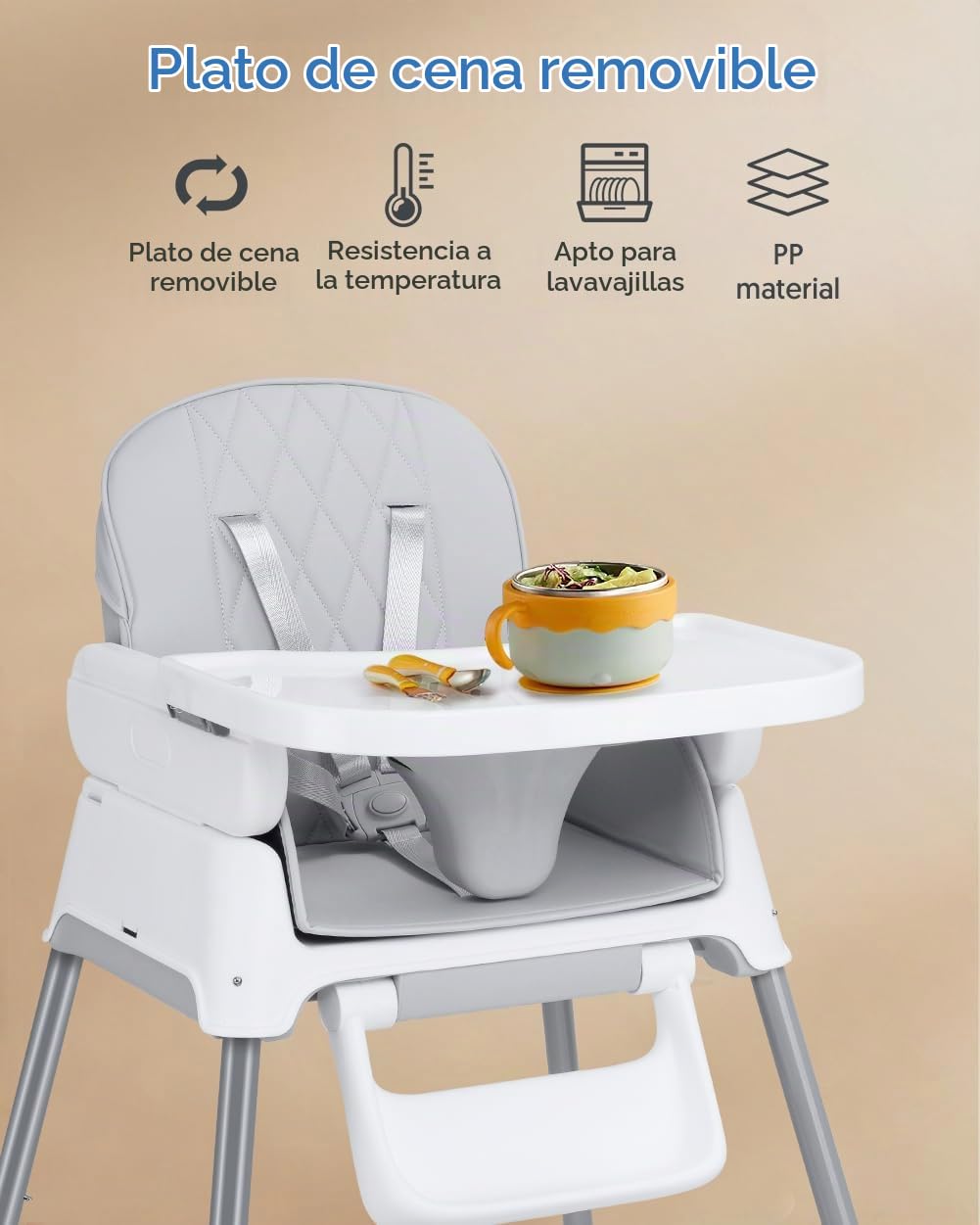 Silla alta para bebé 3 en 1, Sillas ajustables convertibles Bellaba...