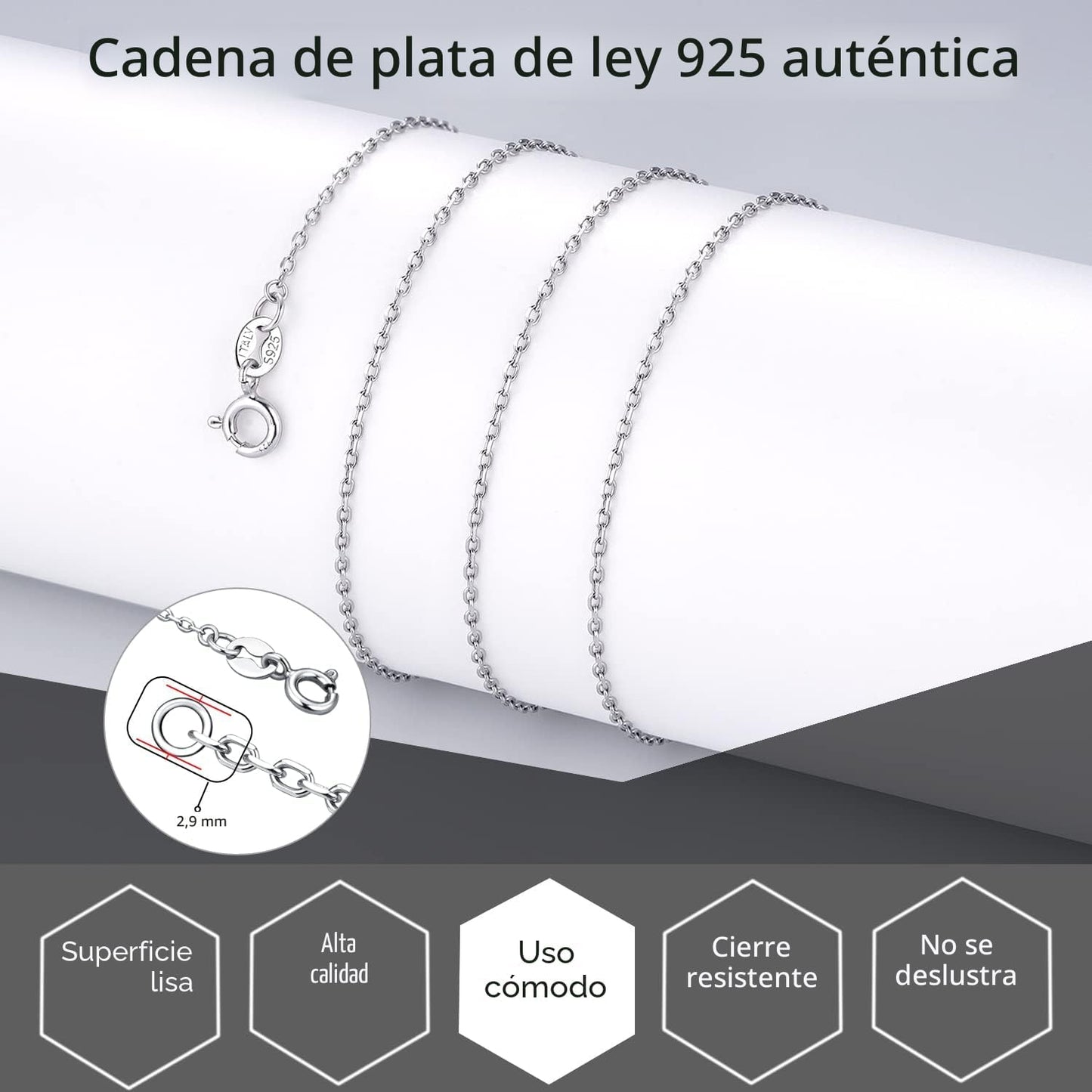 Jewlpire Cadena de plata de ley 925 para mujer, cadena de cable de...